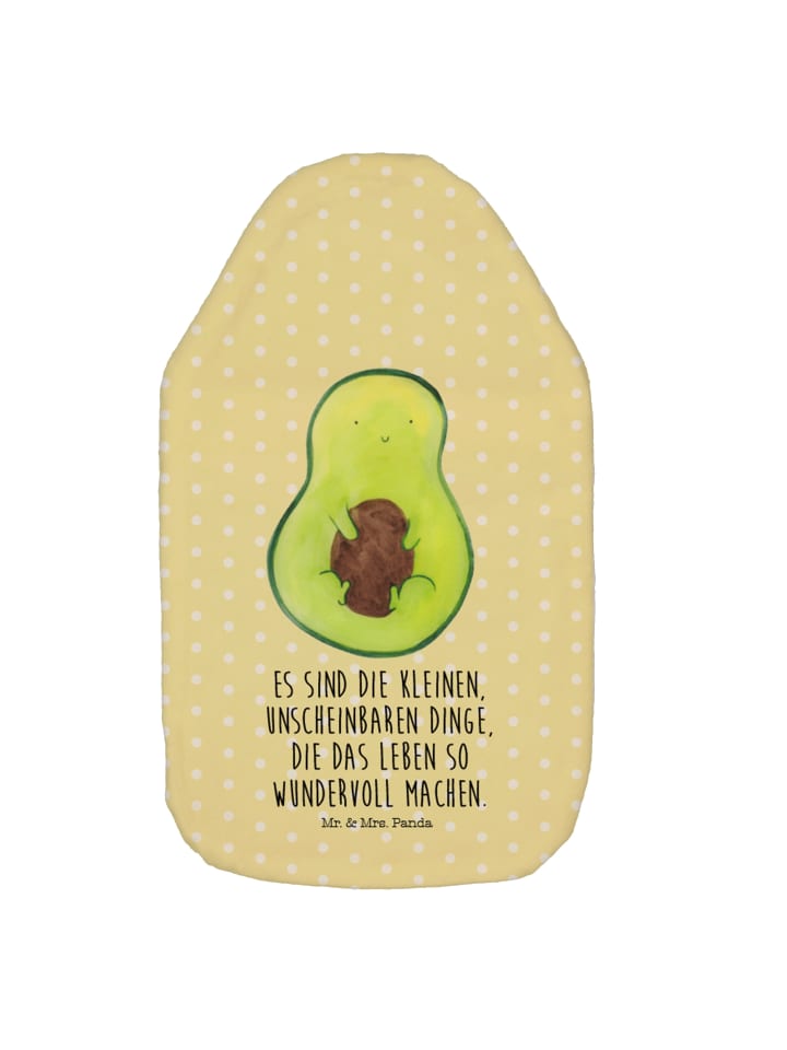 Wärmflasche Avocado Kern mit Spruch in Gelb Pastell