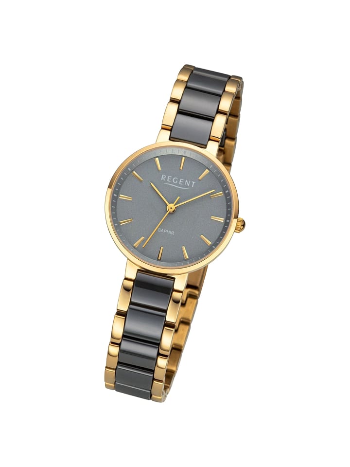 Analog-Armbanduhr Regent Metallarmband gold, schwarz klein (ca. 30mm)