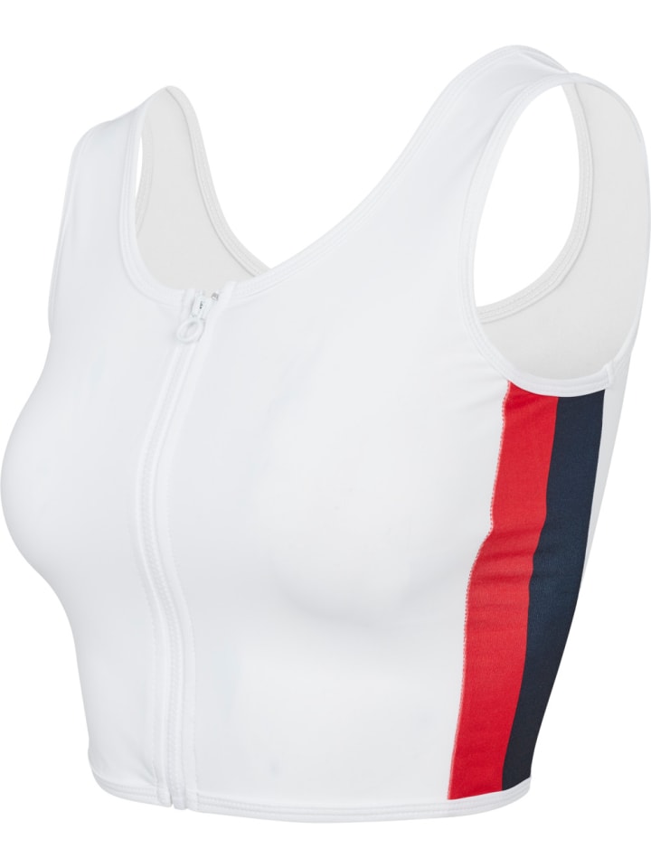 Top Side Stripe Cropped Zip Top in Weiß