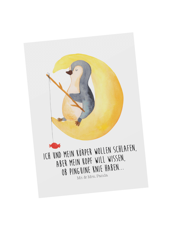 Grußkarte Pinguin Mond mit Spruch in Weiß
