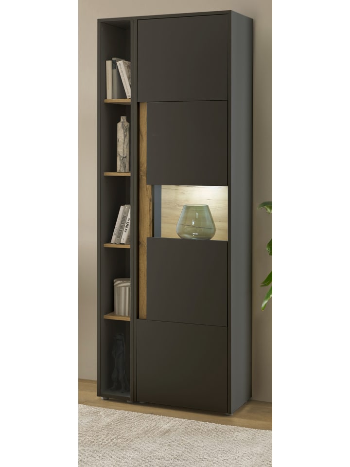 Aktenschrank Set 2-teilig Grau, Eiche Wotan, Kombination mit 5 Ordnerhöhen