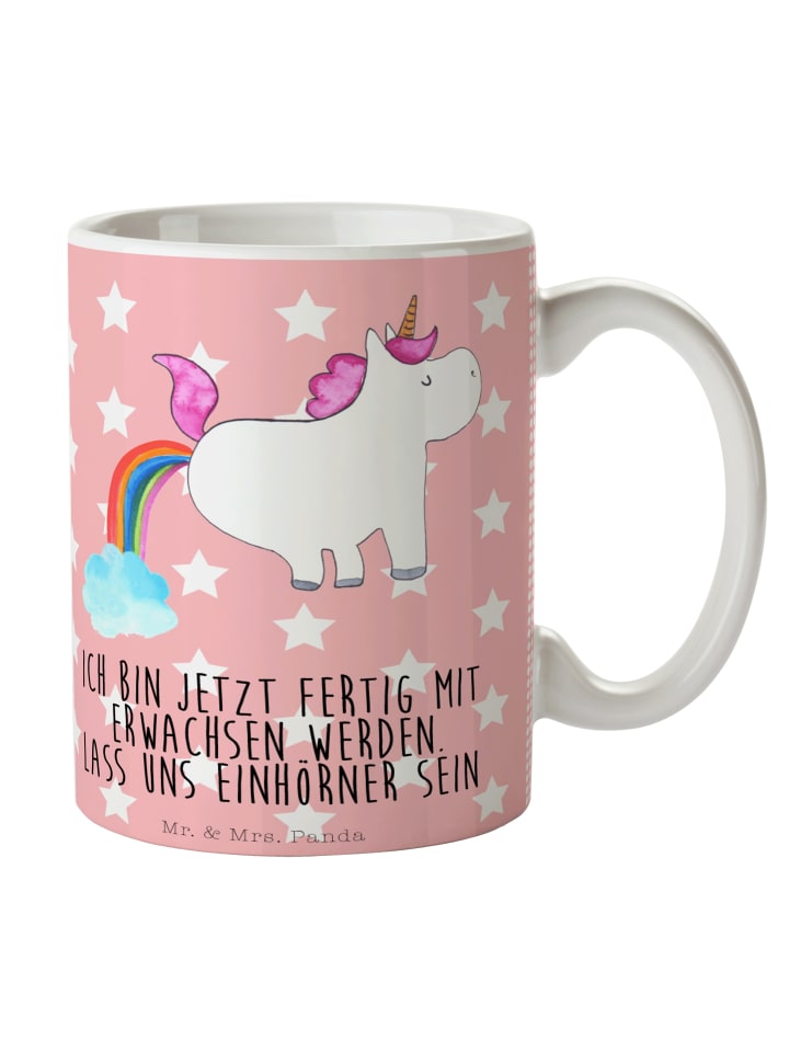 Tasse Einhorn Pupsen mit Spruch in Rot Pastell