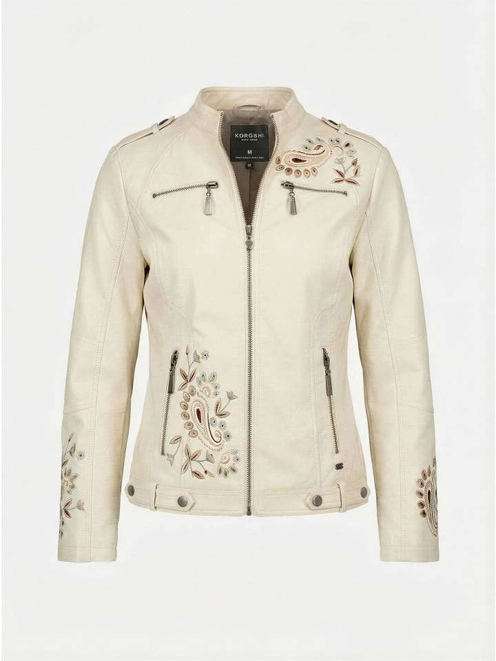 Bestickte kunstlederjacke fÃ¼r damen in weiß
