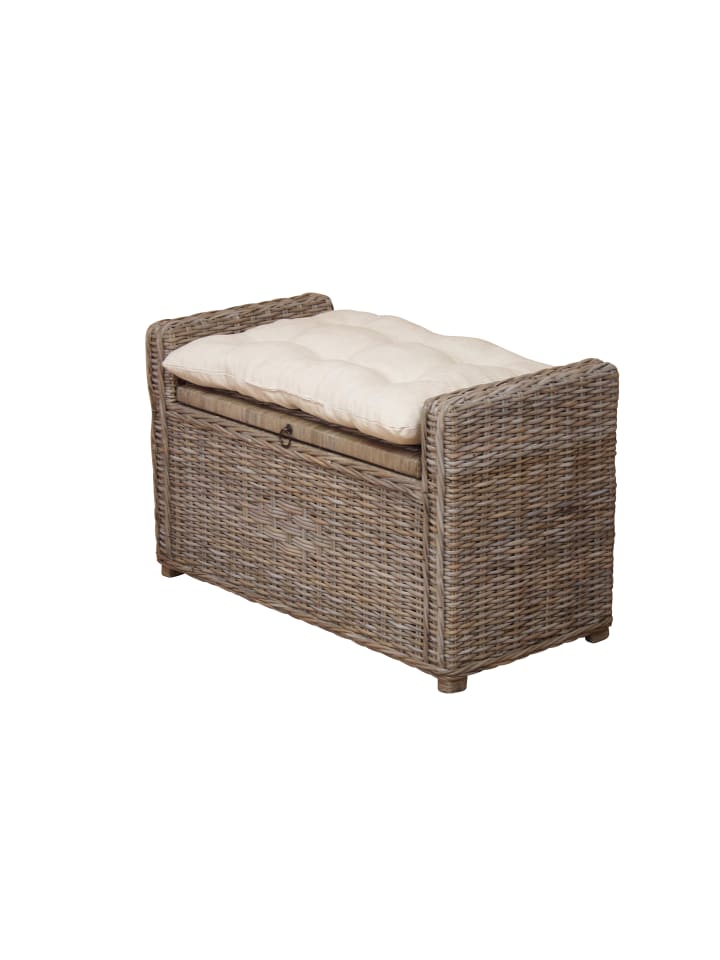 Rattansitztruhe mit Sitzkissen Cosy in grau