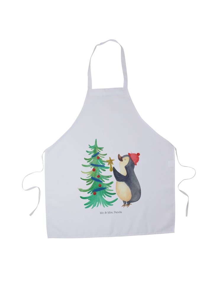 Schürze Pinguin Weihnachtsbaum ohne Spruch in Weiß