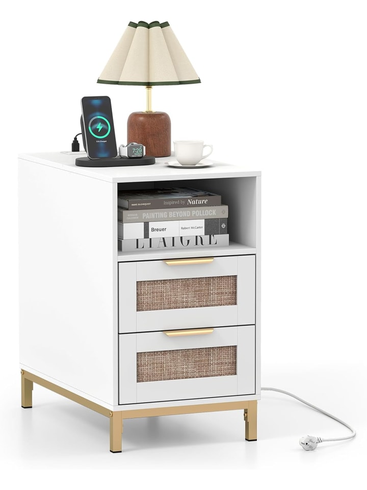 Nachttisch mit Ladestation 60 × 35 × 61 cm in Weiß