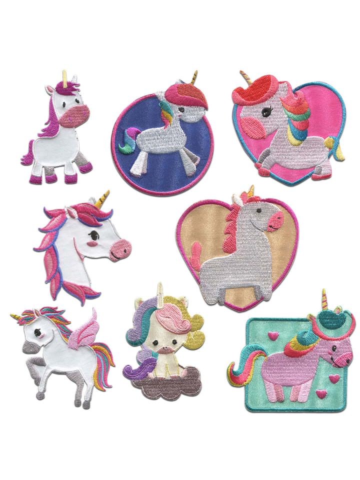 Einhorn Set 8 Stück TierApplikation Bügelbild inBunt