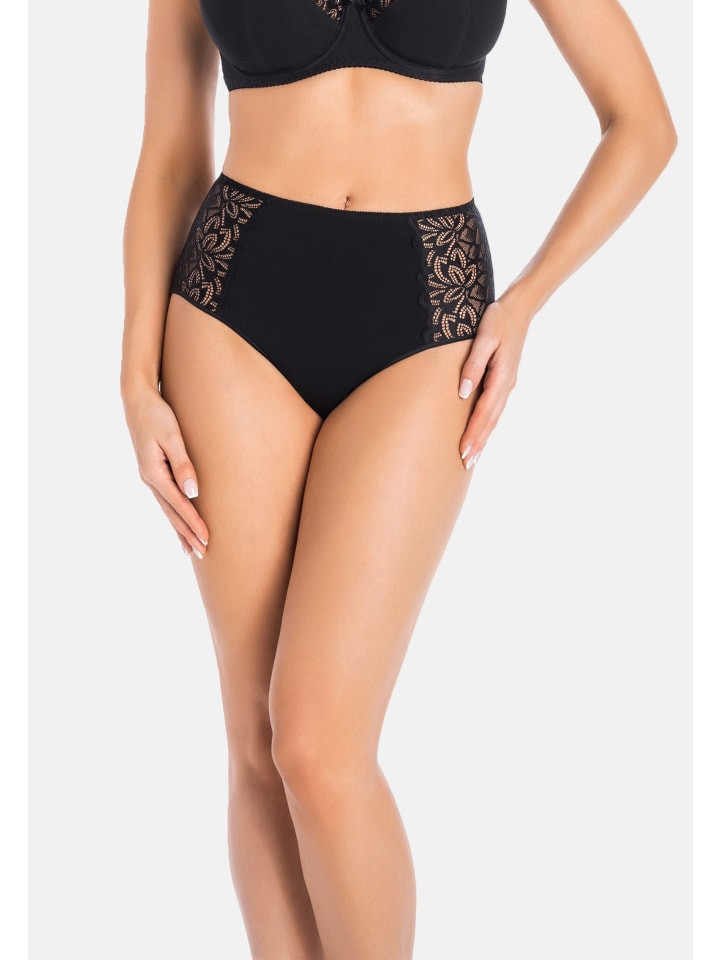 Hohe Taille Baumwollslip mit floraler Spitze Eco Exclusive in schwarz
