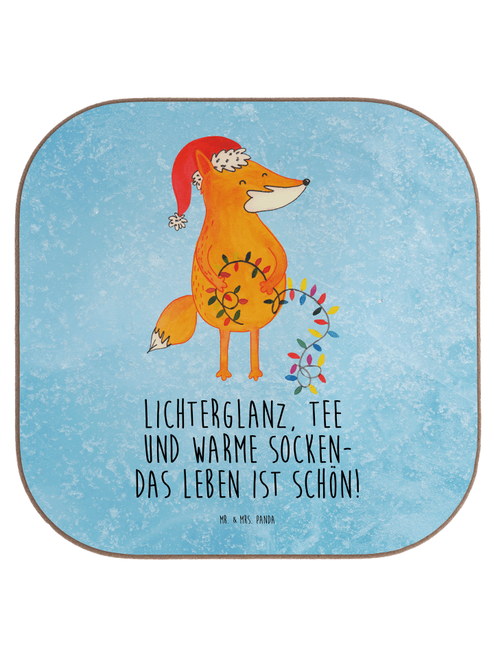 Glas-Untersetzer Fuchs Weihnachten mit Spruch in Eisblau