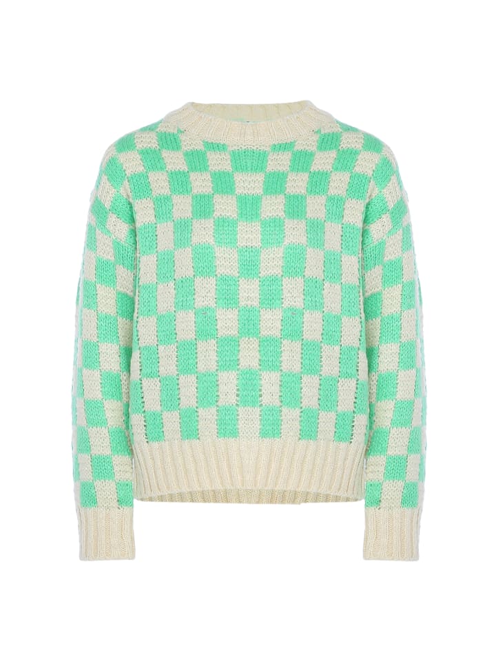 Women Sweater in Mint Weiss Kariert