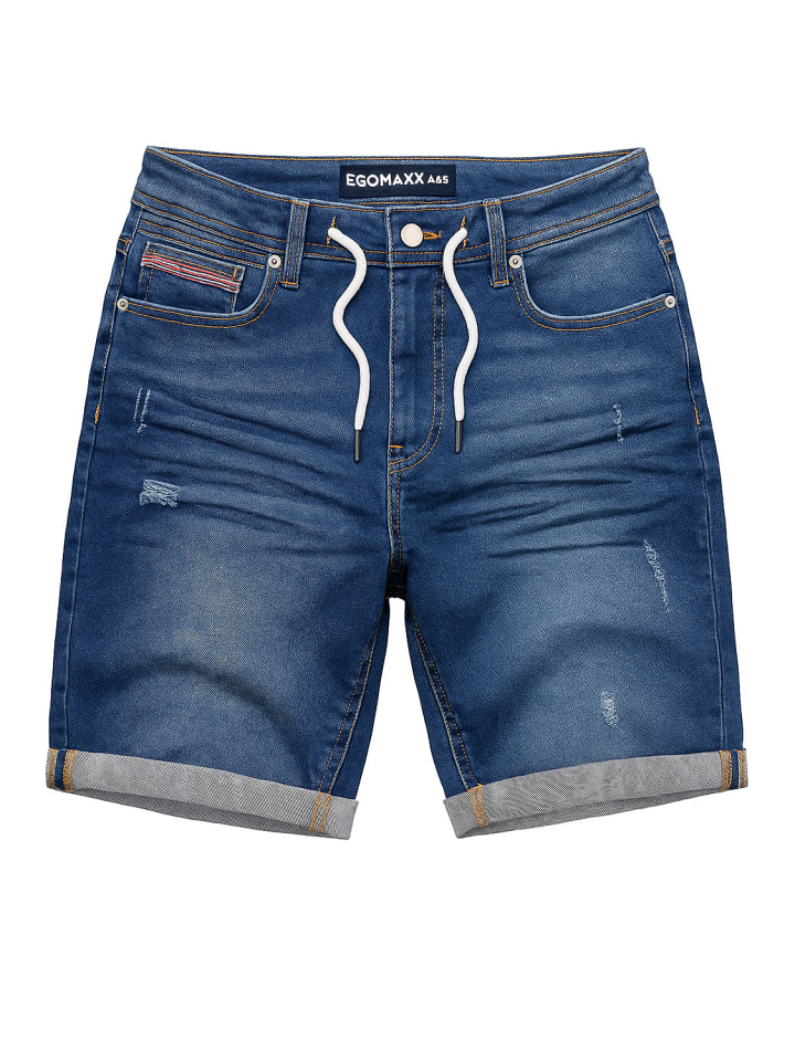 Bermuda Jeans Shorts mit Kordelzug und Umschlag in Dunkelblau