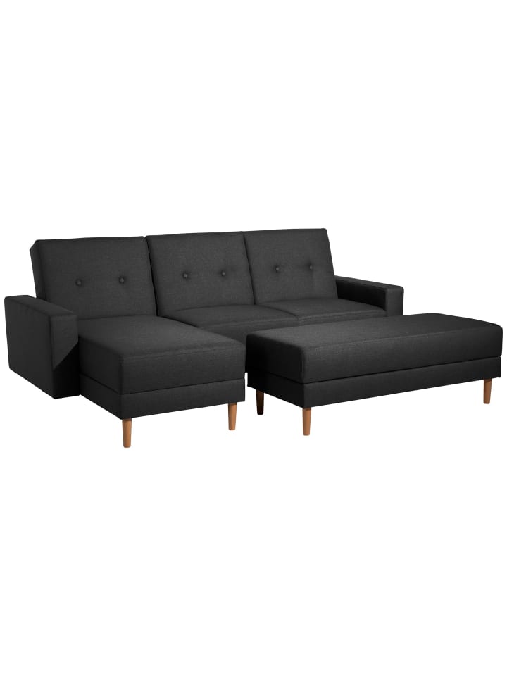 FUNKTIONSSOFA mit Hocker Kattie Flachgewebe schwarz
