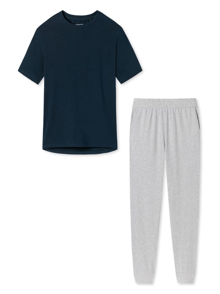 Schlafanzug Cotton in Grau / Dunkelblau