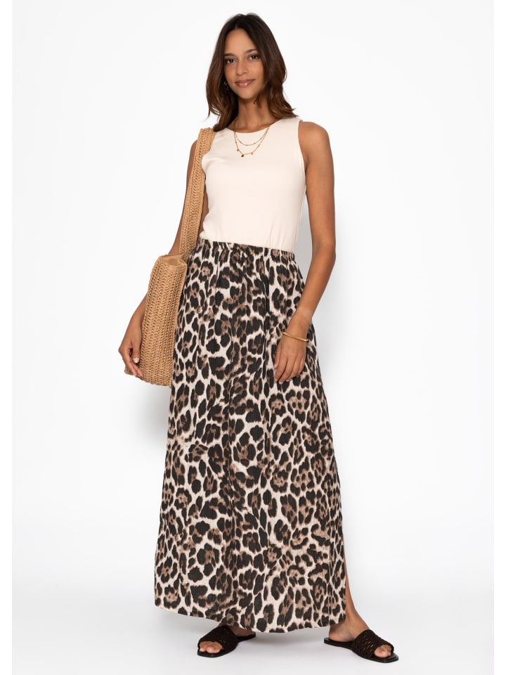 Maxi Musselin Rock mit Schlitz in Beige