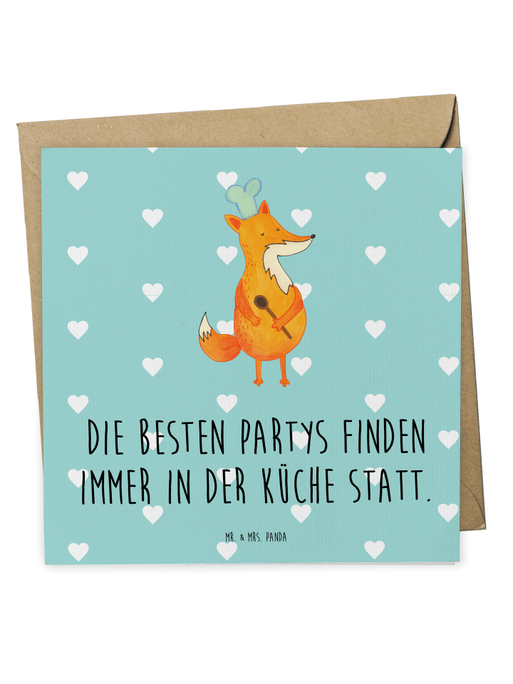 Doppelkarte Fuchs Koch mit Spruch in Türkis Pastell