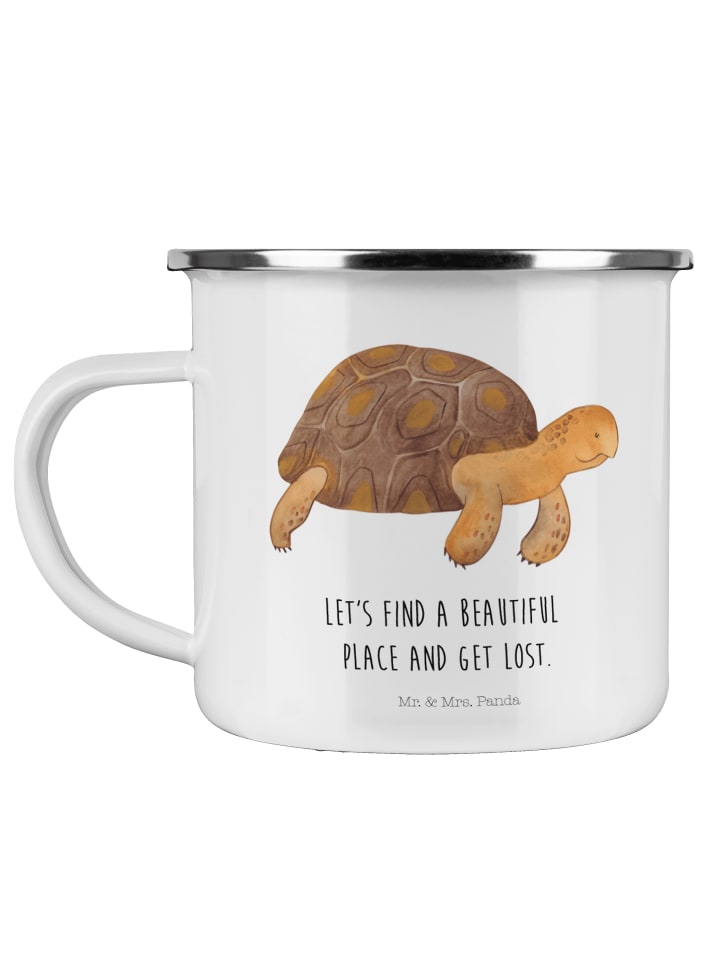 Emaille Tasse Schildkröte MHerzieren mit Spruch in Weiß