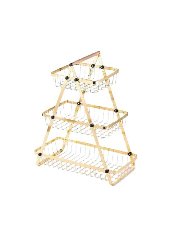 3-stöckige Etagere mit Griff, Obstkorb in Gold - Tragbar & Platzsparen in Gold