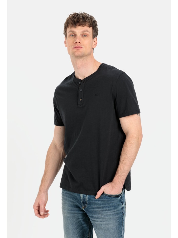 Kurzarm Henleyshirt aus reiner Baumwolle in Dunkelgrau