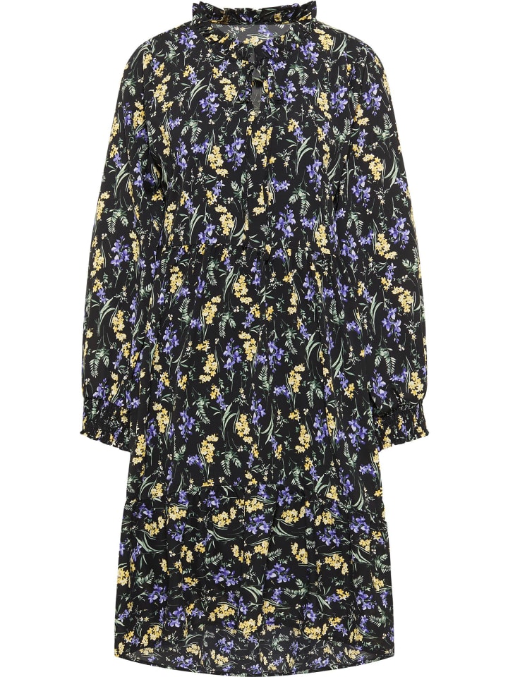 Women Kleid Mit Blütenprint in Schwarz Mehrfarbig