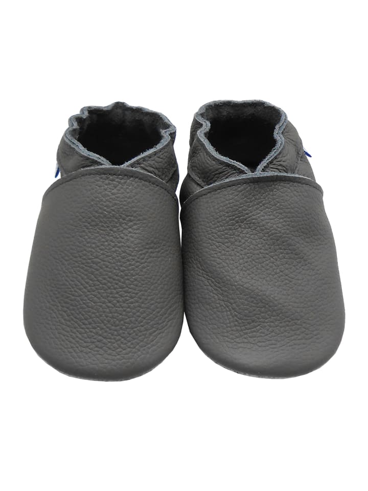 Baby Leder Krabbelschuhe, mit rutschfester Sohle – Grau
