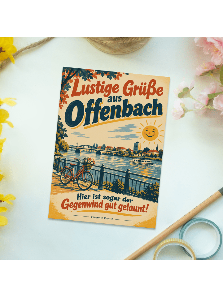 Postkarte Fluss nostalgisch Design mit Spruch in Weiß