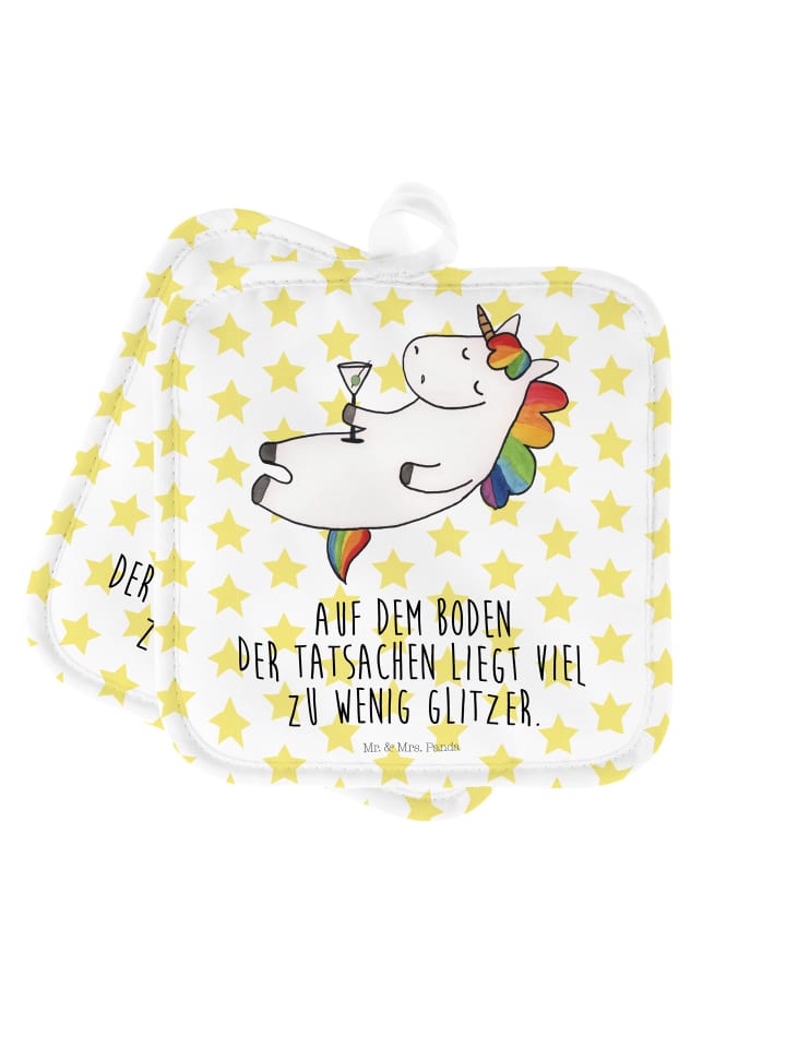 Topflappen Einhorn Blümchentail mit Spruch in Weiß