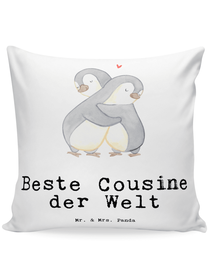 Kissen Pinguin Beste Cousine der Welt mit Spruch in Weiß