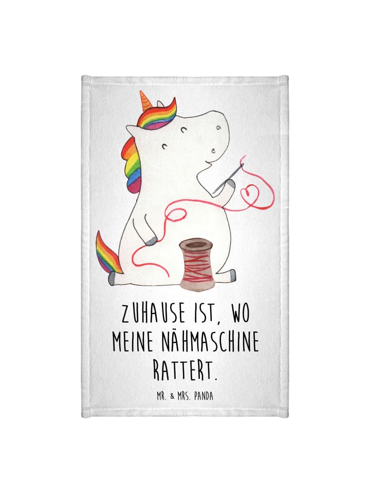 Handtuch Einhorn Näherin mit Spruch in Weiß
