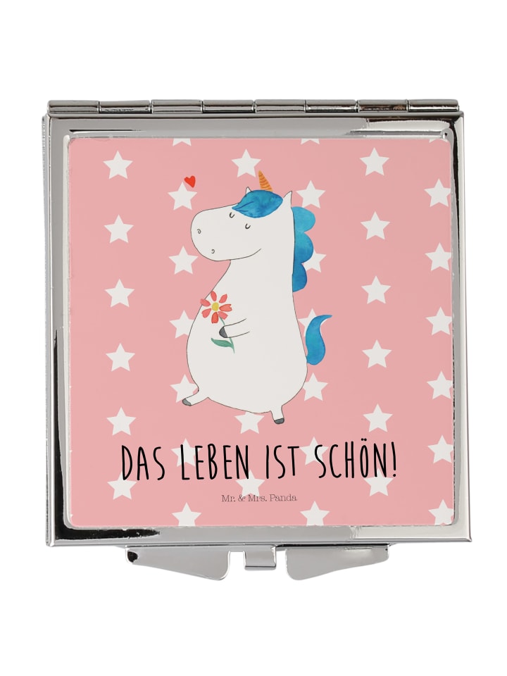 Reise-Schminkspiegel Einhorn Spaziergang mit Sp... in Rot Pastell