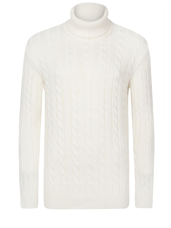 Rollkragen Zopfmuster Pullover in Ecru