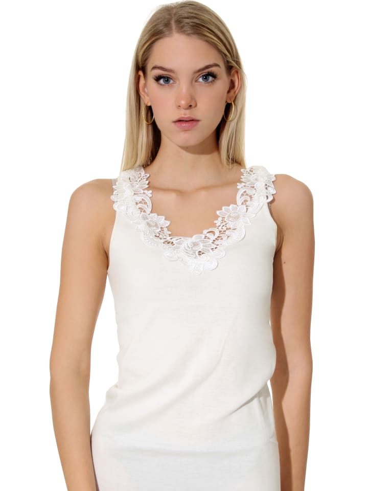 Shirt, Unterhemd mit Spitze in sekt-champagne