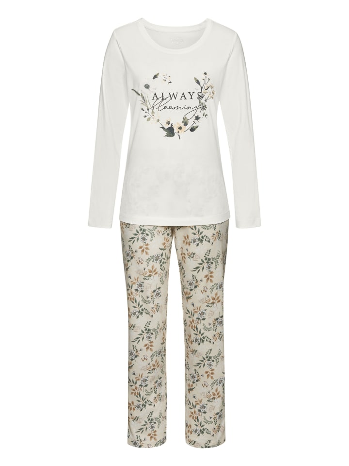Pyjama in ecru-gemustert