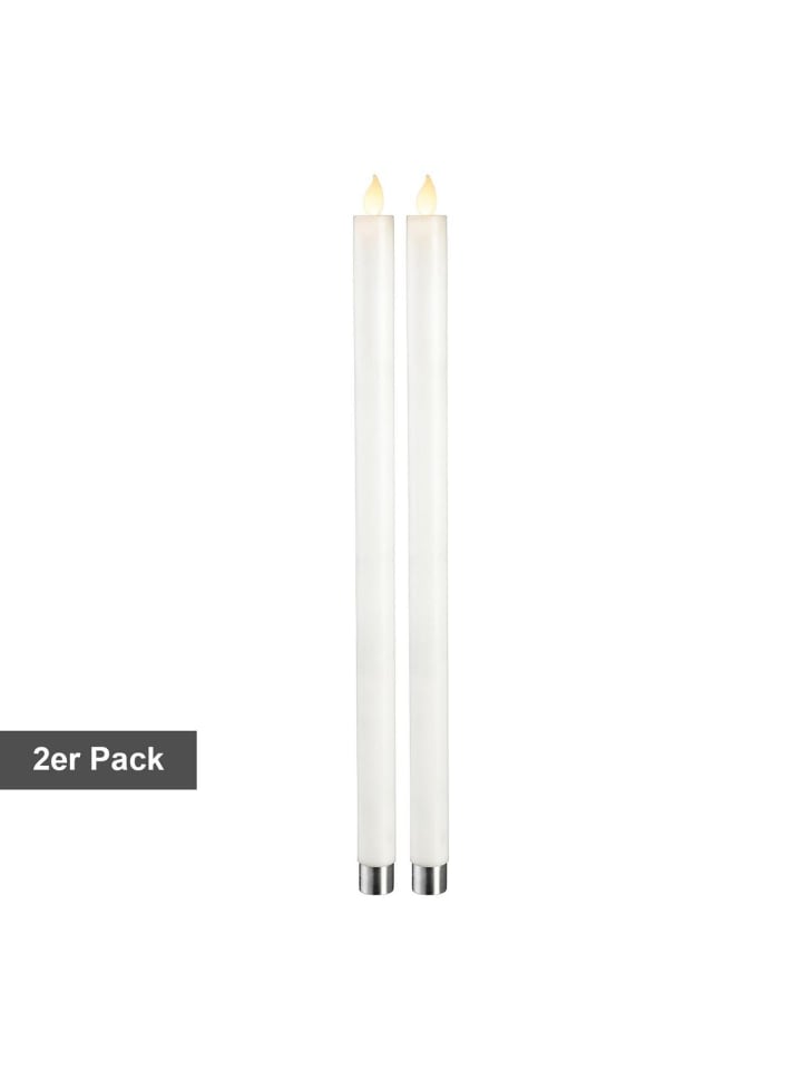 LED Stabkerzen ,M-Twinkle', Flacker-Effekt, Batterie und Timer, 2er Se