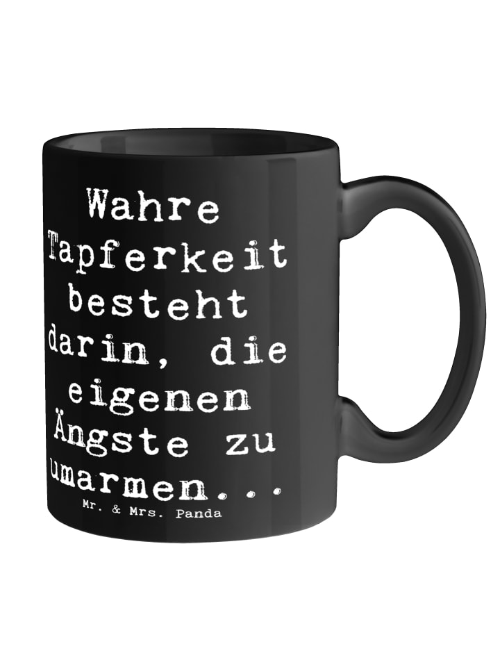 Kaffeetasse Spruch Tapferkeit Umarmung mit Spruch in Schwarz