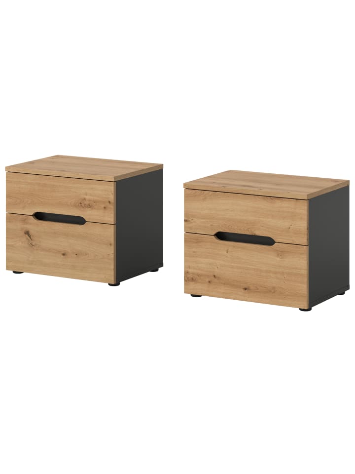Nachttisch 2er Set Eiche Artisan, grau, Nachtkommode mit Schubkästen