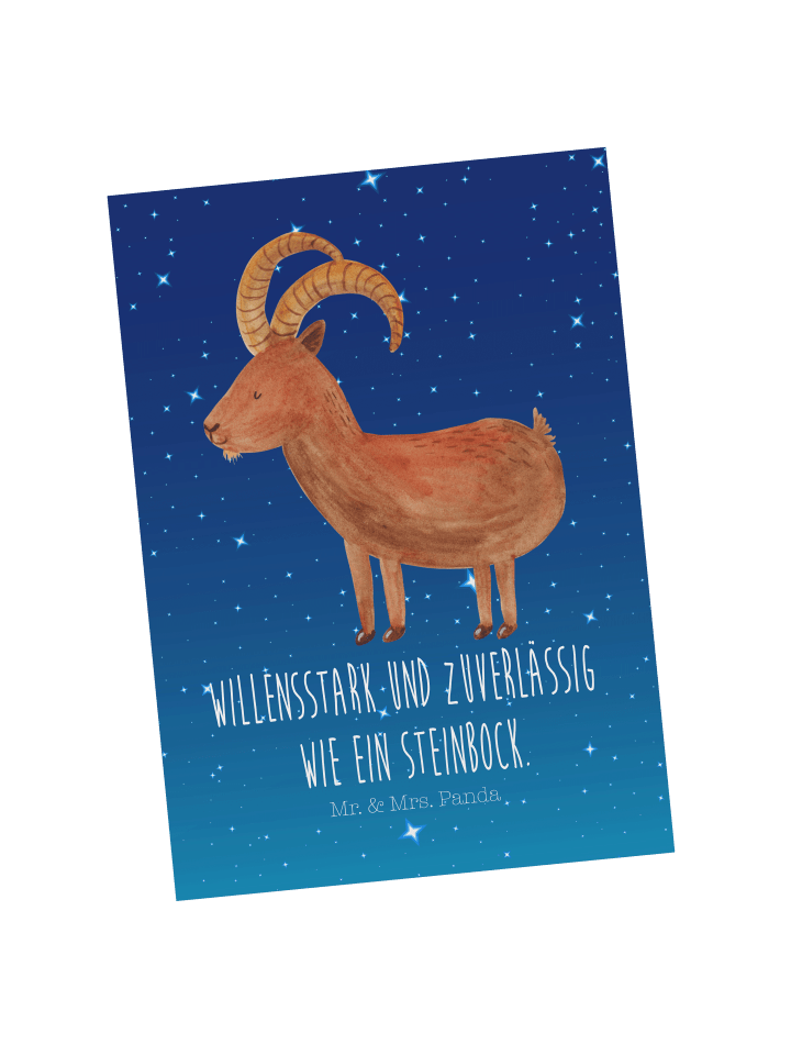 Grußkarte Sternzeichen Steinbock mit Spruch in Sternenhimmel Blau