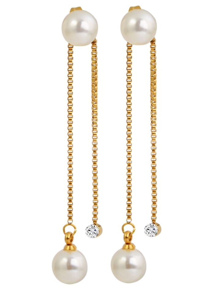Damen Ohrringe – Ohrstecker aus Edelstahl mit Perle in gold