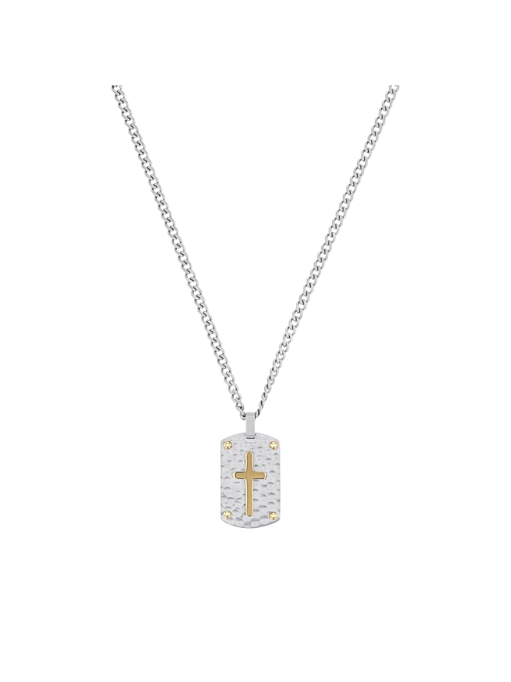 Kette mit Anhänger Edelstahl, IP Silber+Gold in Bicolor