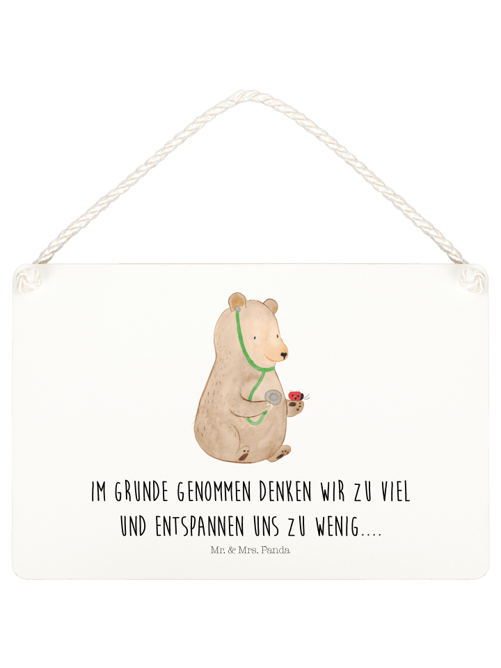 Schild Bär Arzt mit Spruch in Weiß