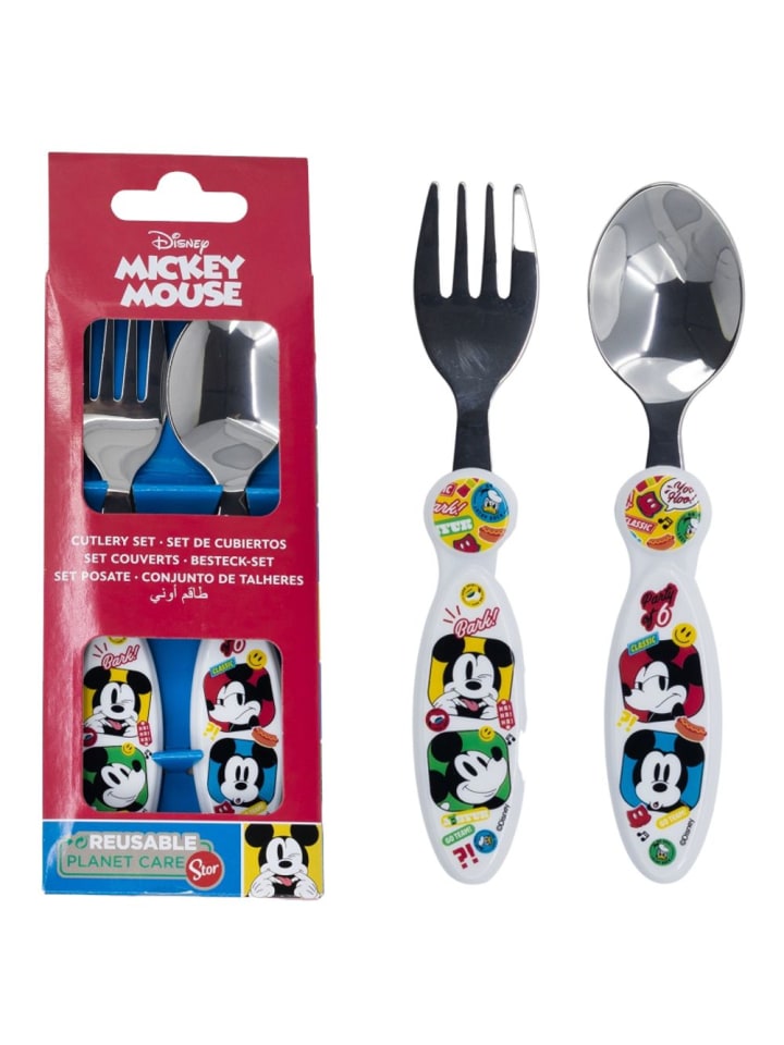Kinder Besteck-Set Mickey Mouse | Micky Maus | 2-teilig Gabel, Löffel