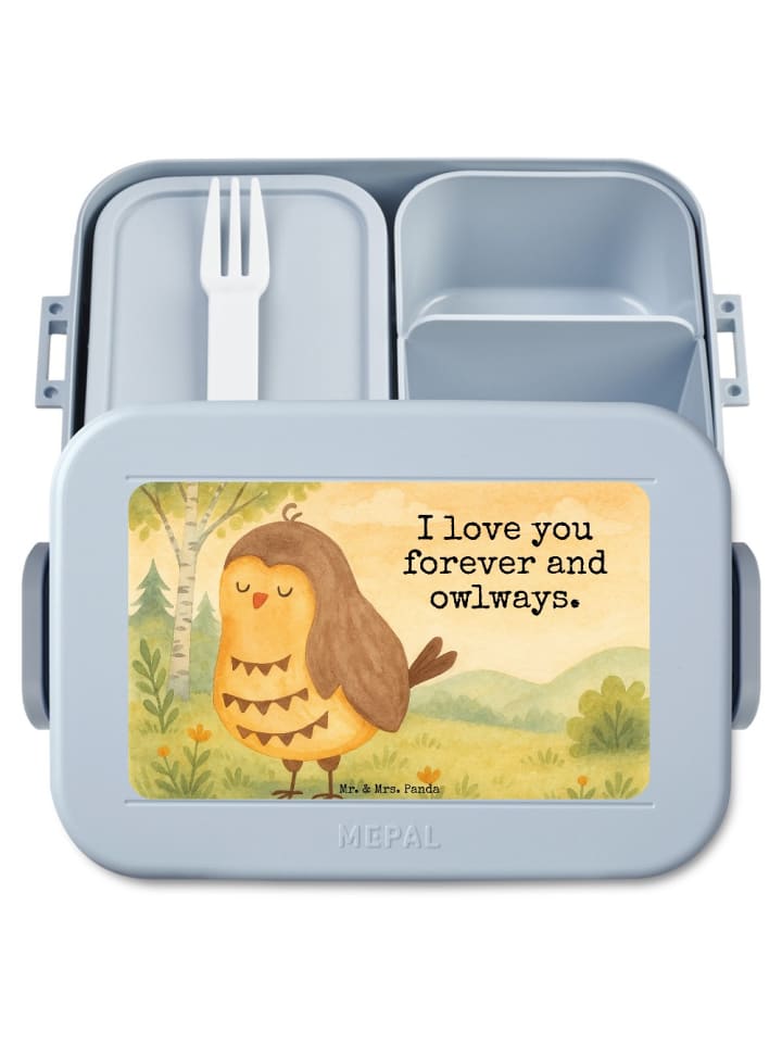 Bento Box Eule Zufrieden Design mit Spruch in Blau Pastell