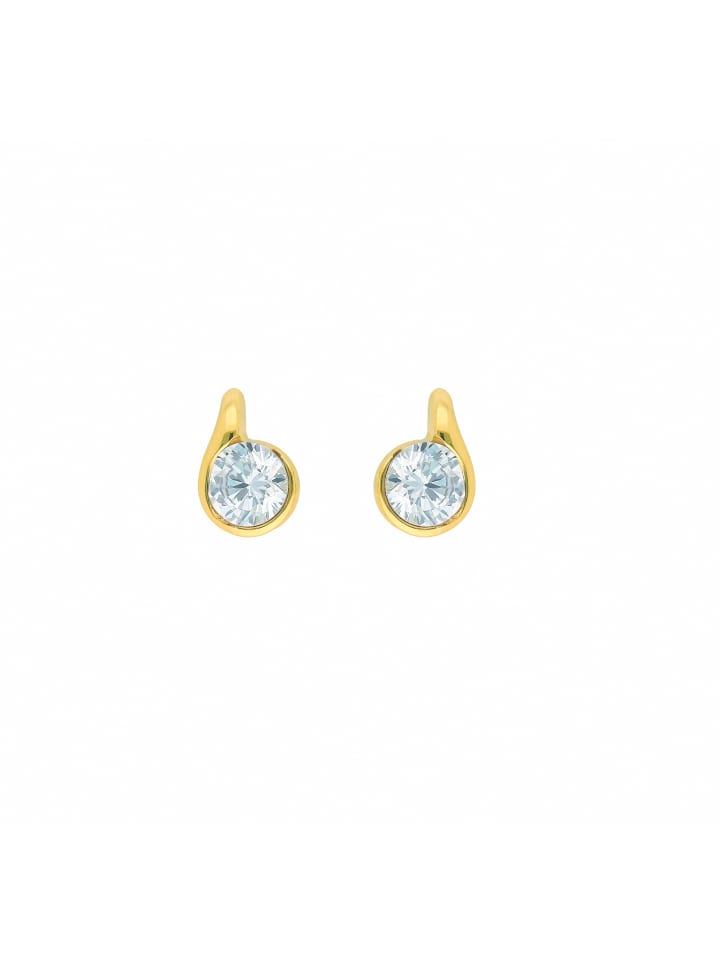 Damen 585 Gold Ohrringe / Ohrstecker mit Zirkonia in gold