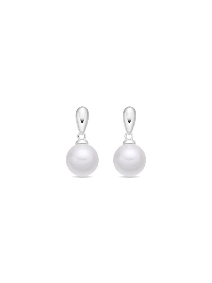 Luxenter white pearl earrings, silver finish - Mobe