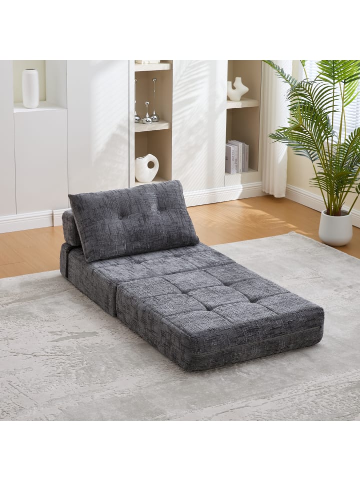 Klappbares Schlafsofa in Grau mit Rückenlehne