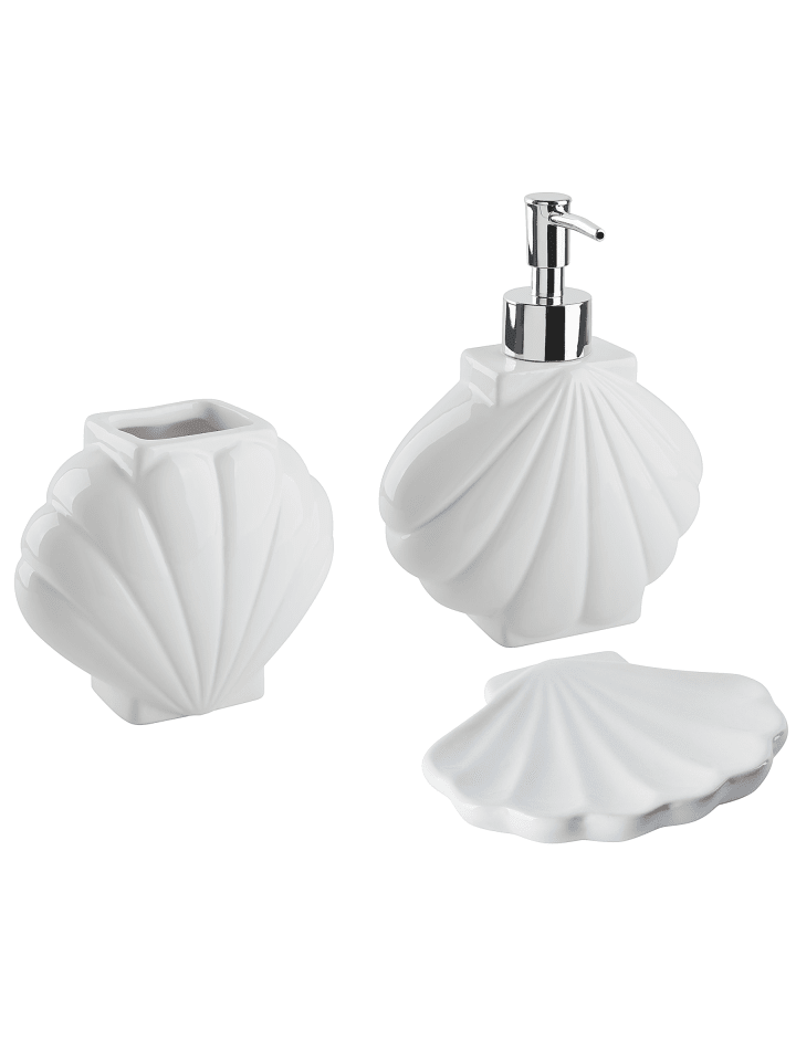 3-tlg Badezimmer-Zubehör SHELL in Weiß