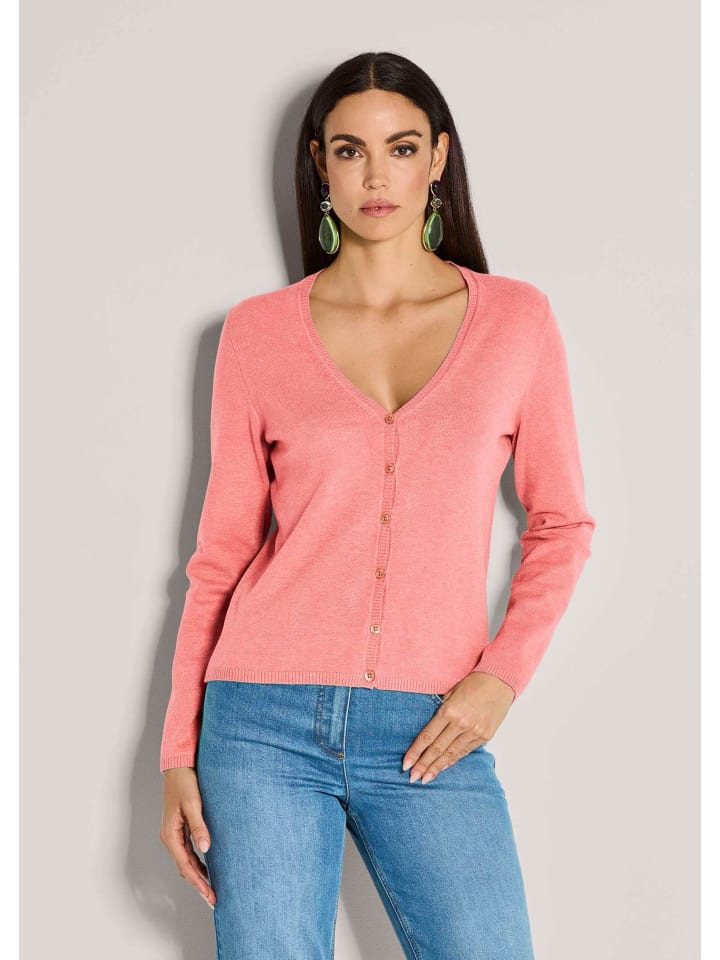 Langarm Jacke im Feinstrick mit V-Ausschnitt in apricot / melange