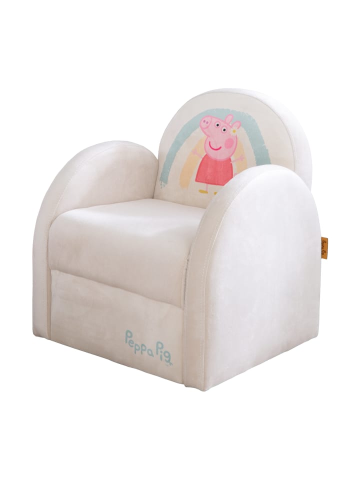 Peppa Pig Kindersessel, Armlehne & Samtbezug Beige, bis 80 kg