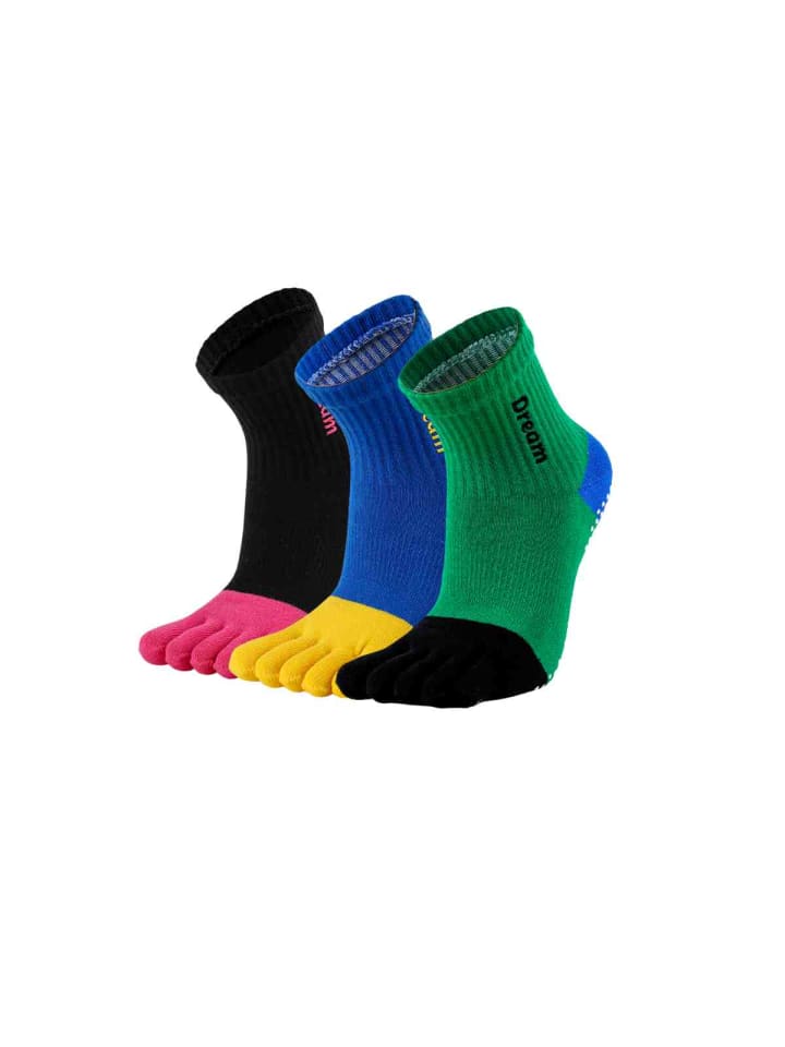 3er-Pack Yoga-/Pilates-Zehensocken mit Stickerei – Anti-Rutsch-Farb-Mix