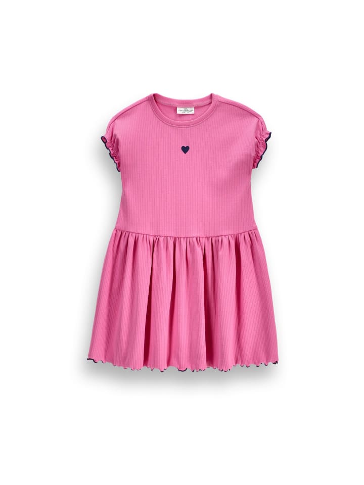 Geripptes Kleid mit kurzen Ärmeln in rosa