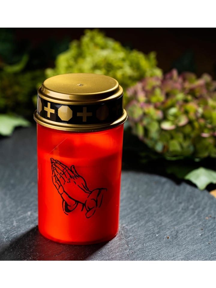 LED Grablicht rot Dauerbrenner mit Batterie Flackereffekt Grabkerzen F in Rot